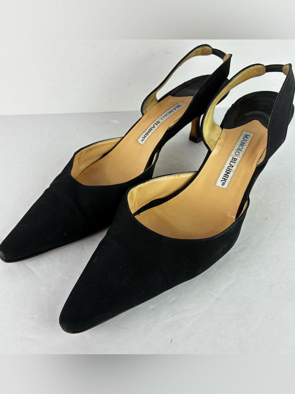 Manolo Blahnik Carolyne Black Slingback Kitten Heels Vintage 1990’s